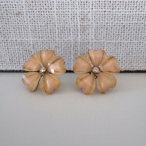 Pink Seaglass Stud Gold Statement Earrings Floral Flower Heart